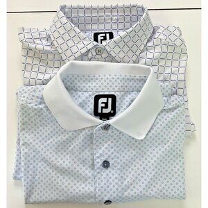 FootJoy Golf Polo Shirt Medium Lot of 2 Short Sleeve Plaid Dot White Blue Sport